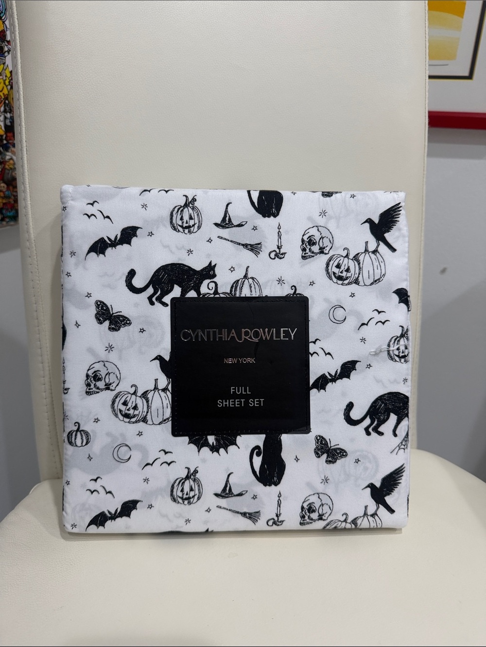 Cynthia Rowley Black & White Halloween Bats/Cats/Pumokins  Print Full Sheet Set